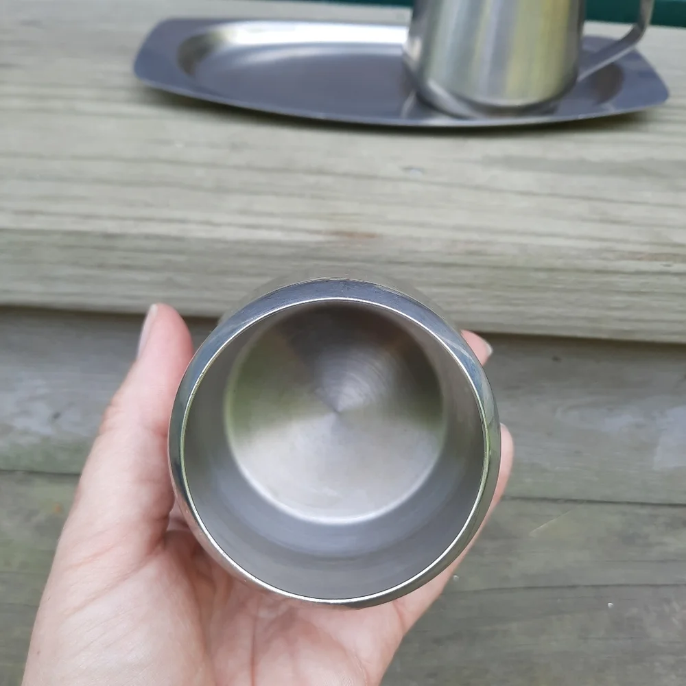Vintage Oneida 18/8 Stainless Steel Astrid Creamer And Covered Sugar Bowl Set